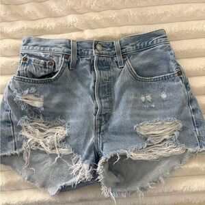 Light Wash Levi’s Distressed Denim Shorts - Casual High-Rise Women’s Shorts